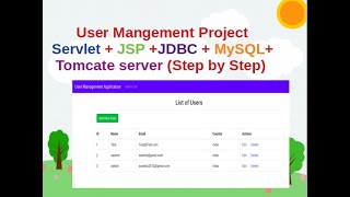 User Management Project CRUD Operations using Servlet JSP JDBC MySQLTomcat Step by Step [upl. by Aila834]