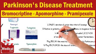 Pharmacology CNS 4 Parkinsons Disease Treatment  2 Bromocriptine  Apomorphine  Pramipexole [upl. by Einor]