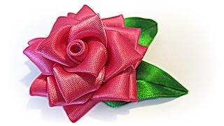 Como hacer una Rosa de cinta Ribbon rose [upl. by Ecirtram]