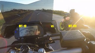 Yamaha MT10 vs Yamaha MT09 Roll Race To Top Speed [upl. by Samoht]