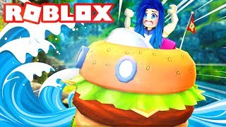 MAKING A BURGER BOAT TO FIND TREASURE IN ROBLOX [upl. by Mighell]