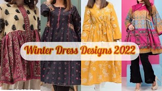 Latest Winter LinenKhaddar Frock DesignsWinter Dress Designs Winter Kurti Frock Designs [upl. by Hickie]