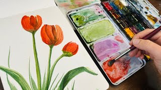 Watercolor Journal Day 190 Tulips [upl. by Ellenwad678]