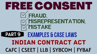 Fraud  Misrepresentation  Mistake  Free Consent  Indian Contract Act  Caselaws  Example [upl. by Suivatnod]