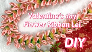 Valentines Day Beautiful Pink Flower Hawaiian Ribbon Lei DIY [upl. by Erait]