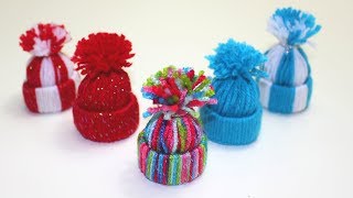 How to Make a Mini Christmas Yarn Hat  Christmas Craft for Kids [upl. by Aztinad]