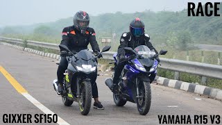 Gixxer SF150 2019 VS Yamaha R15 V3 Race  Top End  Vlog [upl. by Schuster]