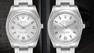 Rolex Air King 34 Silver Dial Pink Baton Blue Baton Hour Markers Steel Watch 114200  SwissWatchExpo [upl. by Burnham]