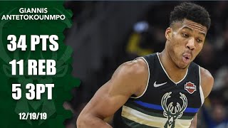 Giannis Antetokounmpo drops 34 points shows off range in Lakers vs Bucks  201920 NBA Highlights [upl. by Maclaine892]