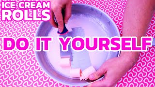 Ice Cream Rolls  DIY RECIPE  How to make Ice Cream Rolls at home  with pink Marshmallows [upl. by Anyg]