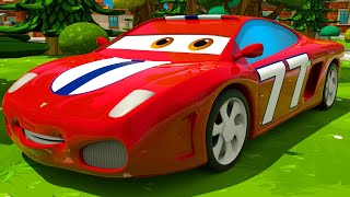 Red Race Car amp Yellow Tow Truck  First Race  Motorville  3D Cars Cartoon for Kids [upl. by Sutton]