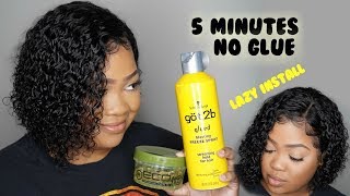 Lazy 5 Minute Lace Wig Install  No Glue Needed [upl. by Newbold]