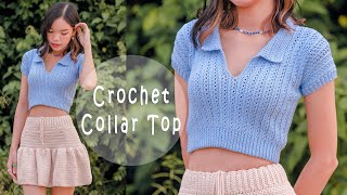 Crochet Ribbed Collar Top Tutorial  Crochet Collar Top  Chenda DIY [upl. by Cindi]