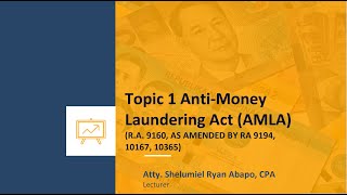 Topic 1 AntiMoney Laundering Act AMLA [upl. by Ahsimak]