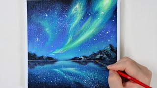 Northern Lights Aurora  Easy acrylic painting for beginners  PaintingTutorial  Painting ASMR [upl. by Shaer]