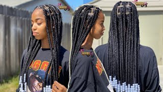 Large Knotless Box Braids With Beads Bileaf Hair [upl. by Akimik]