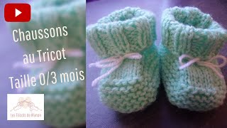 Chaussons bébé 03 mois au tricot [upl. by Blakeley]