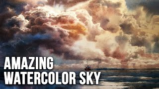 Amazing Watercolor Sky by Sergey Temerev  Painting Masters 54 [upl. by Ardaid]