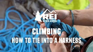 How to Tie Into a Climbing Harness With a Figure 8 Knot  REI [upl. by Eenet]