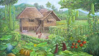 Bahay Kubo Nipa Hut Painting [upl. by Johiah]