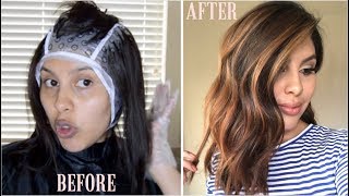 DIY HIGHLIGHTS USING CAP Revlon Frost amp Glow Highlighting Kit [upl. by Aneg]