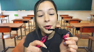 ASMR fast and aggressive makeup application during school 😵⚠️ [upl. by Keisling368]