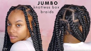 HOW TO DIY JUMBO KNOTLESS BOX BRAIDS CROTCHET METHOD W BEADS [upl. by Sokram]