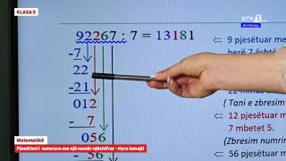 KLASA 5  Matematikë  Pjestimi i numrave me një numër njëshifror 01042020 [upl. by Calendra]