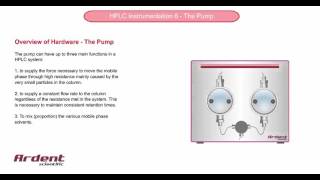 HPLC Instrumentation 6  Pump Overview [upl. by Eenerb]