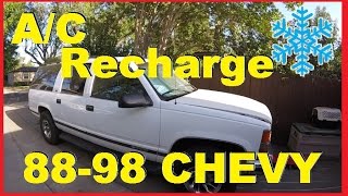 How To Recharge AC Chevy Truck Silverado Suburban Jonny DIY [upl. by Crescin]