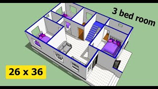 26 x 36 house plan with 3d elevation II 26 x 36 ghar ka naksha II 26 x 36 home design [upl. by Linus189]