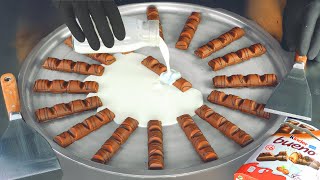 ASMR  massive kinder Bueno Ice Cream Rolls  how to make Ice Cream with lots of Chocolate Bars  4k [upl. by Xonk]