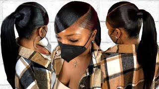 How to Do an Extended Mid Ponytail with Weave and a Swoop [upl. by Linzer]