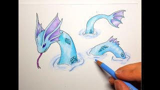 Wie malt man eine Seeschlange  Wasser Drache Einfaches Tutorial [upl. by Nur579]