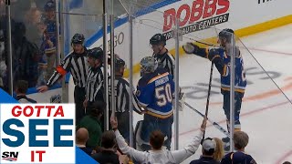 GOTTA SEE IT Binnington amp Blues Furious After Sharks Win Game 3 On Controversial OT Goal [upl. by Cissie]