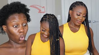 Wow Easiest DIY Knotless Box Braids on short 4c hair No Tension  Beginner Friendly Tutorial [upl. by Yendor]