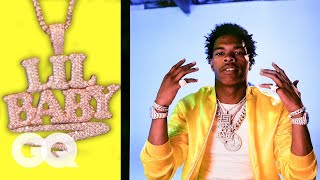 Lil Baby Shows Off His Insane Jewelry Collection  On the Rocks  GQ [upl. by Ydahs]