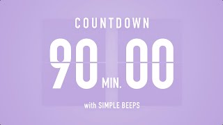 90 Min Countdown Flip Clock Timer  Simple Beeps 🫐 🔔 [upl. by Aoniak]