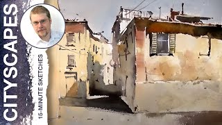 96 Quinacridone Sienna Watercolor Cityscape Tutorial [upl. by Kirstin2]