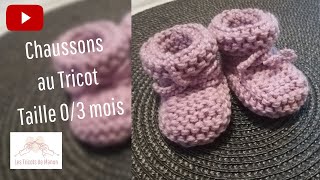 Chausson bébé 03 mois au tricot [upl. by Dilahk]