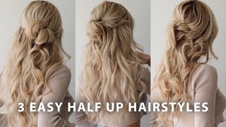 3 EASY HALF UP HAIRSTYLES 🌸 Perfect for Weddings Bridal Prom amp Work [upl. by Itsym]