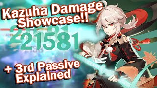 C0 Kazuha Main DPS amp EM Support Damage TestShowcase  3rd Passive Talent Explained [upl. by Elson878]