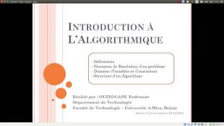 Cours 01  Introduction à lAlgorithmique [upl. by Ericksen]